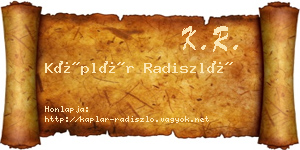 Káplár Radiszló névjegykártya